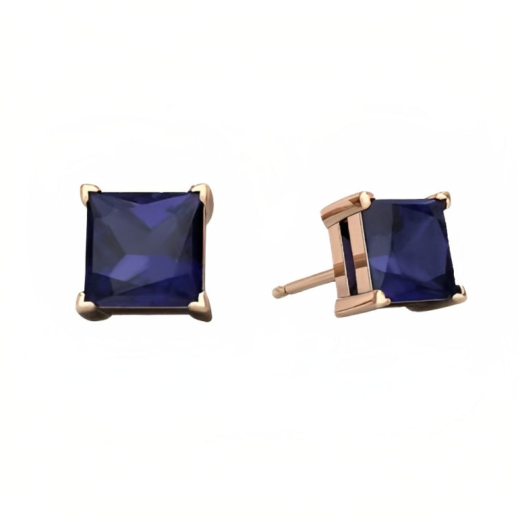 DiamondX 18k Rose Gold 2 Pair Created Blue Sapphire 4mm, 6mm Round & Princess Cut Stud Earrings Plated