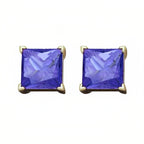 DiamondX 18k Yellow Gold 2 Pair Created Tanzanite 6mm Round & Princess Cut Stud Earrings Plated