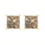 DiamondX 18k Yellow Gold 2 Pair Created Champagne 4mm, 6mm Round & Princess Cut Stud Earrings Plated