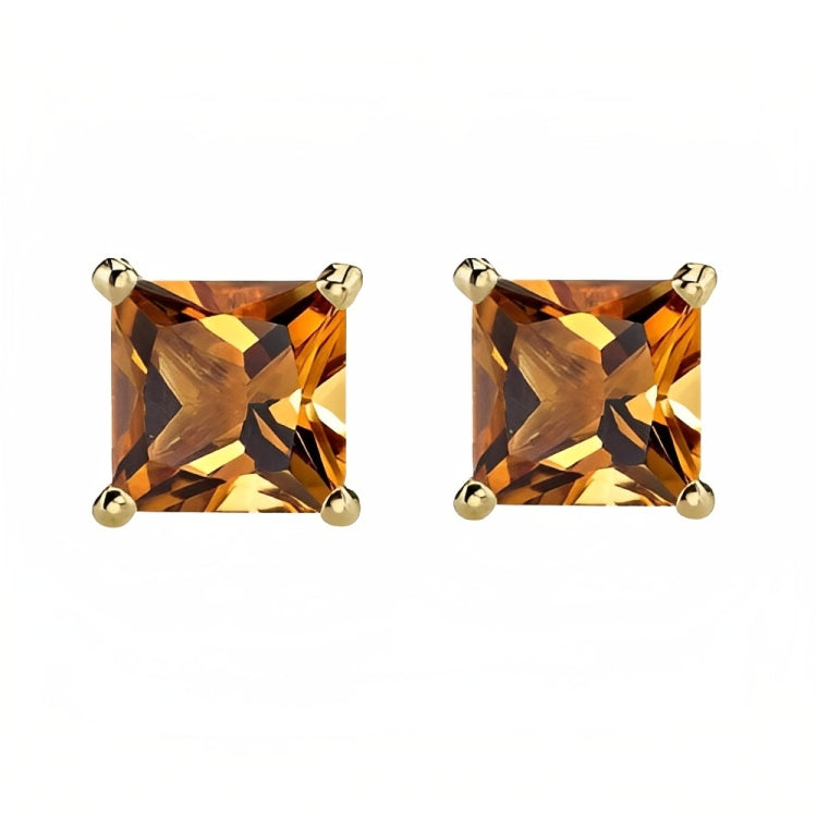 DiamondX 18k Yellow Gold 2 Pair Created Citrine 4mm Round & Princess Cut Stud Earrings Plated
