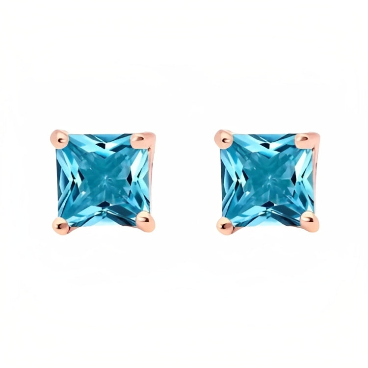 DiamondX 18k Rose Gold 2 Pair Created Blue Topaz 4mm Round & Princess Cut Stud Earrings Plated