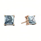 DiamondX  18k Rose Gold 2 Pair Created Aquamarine 4mm Round & Princess Cut Stud Earrings Plated