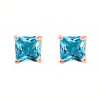 DiamondX 18k Rose Gold 2 Pair Created Blue Topaz 6mm Round & Princess Cut Stud Earrings Plated