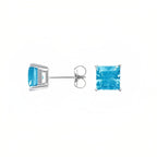DiamondX 18k White Gold 2 Pair Created Blue Topaz 4mm, 6mm Round & Princess Cut Stud Earrings Plated