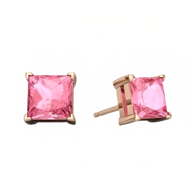 DiamondX 18k Rose Gold 2 Pair Created Tourmaline 4mm Round & Princess Cut Stud Earrings Plated