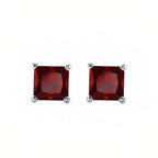 DiamondX 18k White Gold 2 Pair Created Garnet 4mm, 6mm Round & Princess Cut Stud Earrings Plated