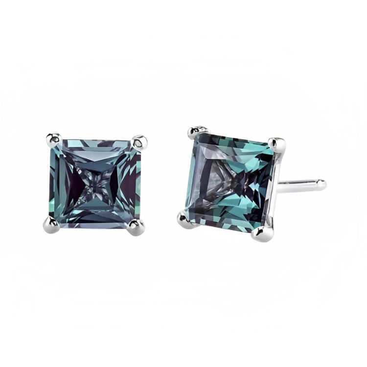 DiamondX 18k White Gold 2 Pair Created Alexandrite 4mm, 6mm Round & Princess Cut Stud Earrings Plated