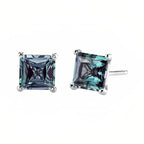 DiamondX 18k White Gold 2 Pair Created Alexandrite 4mm, 6mm Round & Princess Cut Stud Earrings Plated