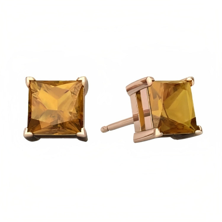 DiamondX18k Rose Gold 2 Pair Created Citrine 4mm, 6mm Round & Princess Cut Stud Earrings Plated