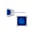DiamondX 18k White Gold 2 Pair Created Blue Sapphire 4mm, 6mm Round & Princess Cut Stud Earrings Plated