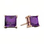 DiamondX 18k Rose Gold 2 Pair Created Amethyst 4mm Round & Princess Cut Stud Earrings Plated