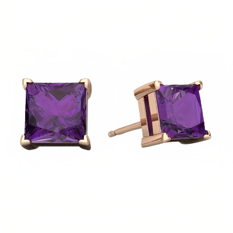 DiamondX 18k Rose Gold 2 Pair Created Amethyst 4mm, 6mm Round & Princess Cut Stud Earrings Plated