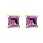 DiamondX 18k Yellow Gold 2 Pair Created Amethyst 4mm Round & Princess Cut Stud Earrings Plated