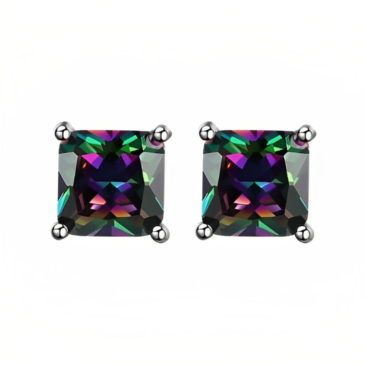 DiamondX 18k White Gold 2 Pair Created Mystic 4mm, 6mm Round & Princess Cut Stud Earrings Plated