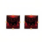 DiamondX 18k Yellow Gold 2 Pair Created Garnet 6mm Round & Princess Cut Stud Earrings Plated
