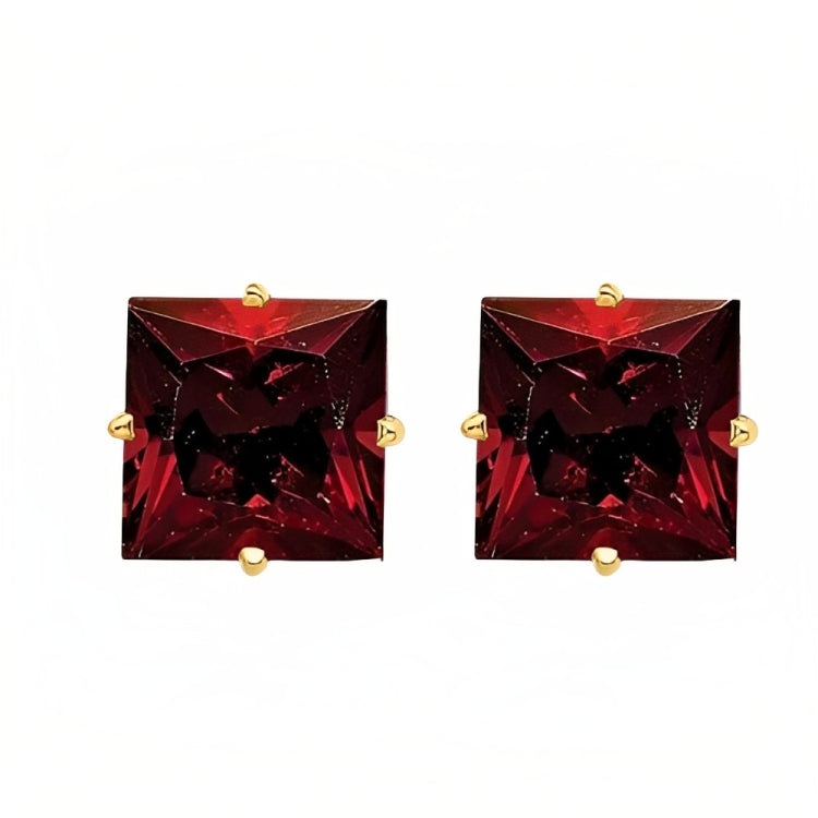 DiamondX 18k Yellow Gold 2 Pair Created Garnet 6mm Round & Princess Cut Stud Earrings Plated