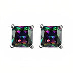 DiamondX 18k White Gold 2 Pair Created Mystic 6mm Round & Princess Cut Stud Earrings Plated