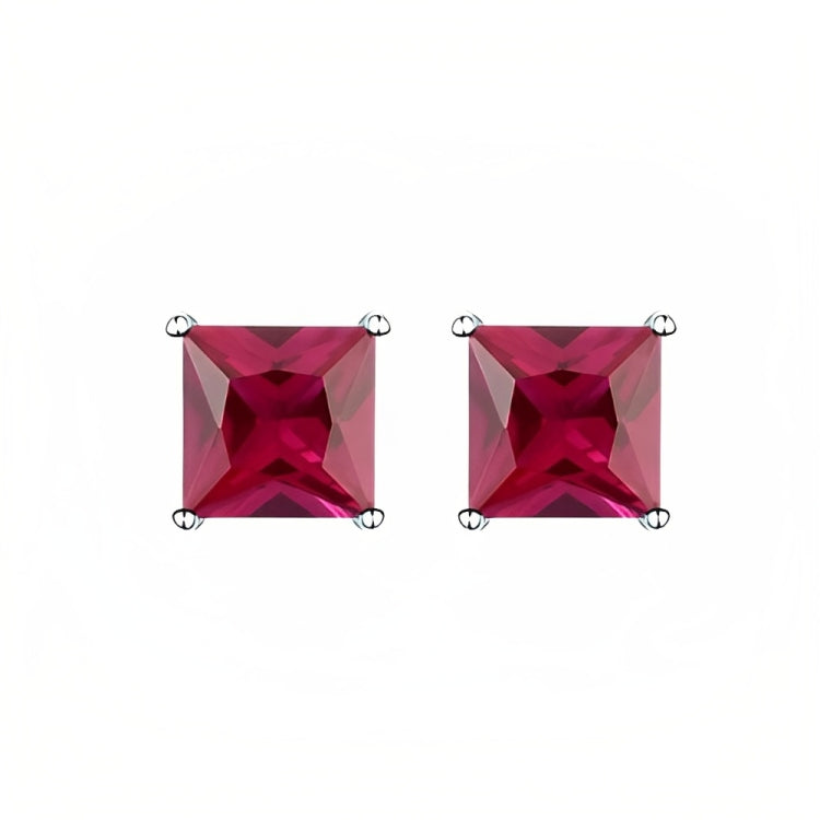 DiamondX 18k White Gold 2 Pair Created Ruby 4mm Round & Princess Cut Stud Earrings Plated