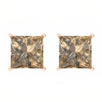 DiamondX 18k Rose Gold 2 Pair Created Champagne 4mm Round & Princess Cut Stud Earrings Plated