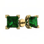 DiamondX 18k Yellow Gold 2 Pair Created Emerald 4mm, 6mm Round & Princess Cut Stud Earrings Plated