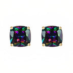 DiamondX 18k Yellow Gold 2 Pair Created Mystic 4mm, 6mm Round & Princess Cut Stud Earrings Plated