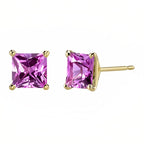 DiamondX 18k Yellow Gold 2 Pair Created Tourmaline 6mm Round & Princess Cut Stud Earrings Plated