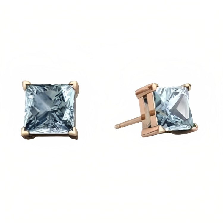 DiamondX 18k Rose Gold 2 Pair Created Aquamarine 6mm Round & Princess Cut Stud Earrings Plated