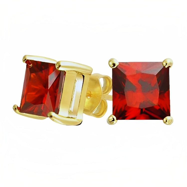 DiamondX 18k Yellow Gold 2 Pair Created Ruby 4mm, 6mm Round & Princess Cut Stud Earrings Plated