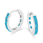 DiamondX 18K White Gold Created Blue Topaz 3Ct Emerald Cut Huggie Hoop Earrings Plated
