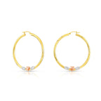 14k Tri Color Gold Hoop with Hearts and Diamond Cut
