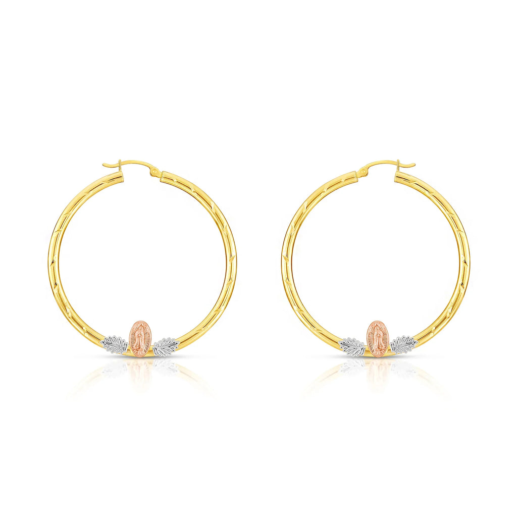 14k Tri Color Gold Hoop with Guadeloupe and Diamond Cut