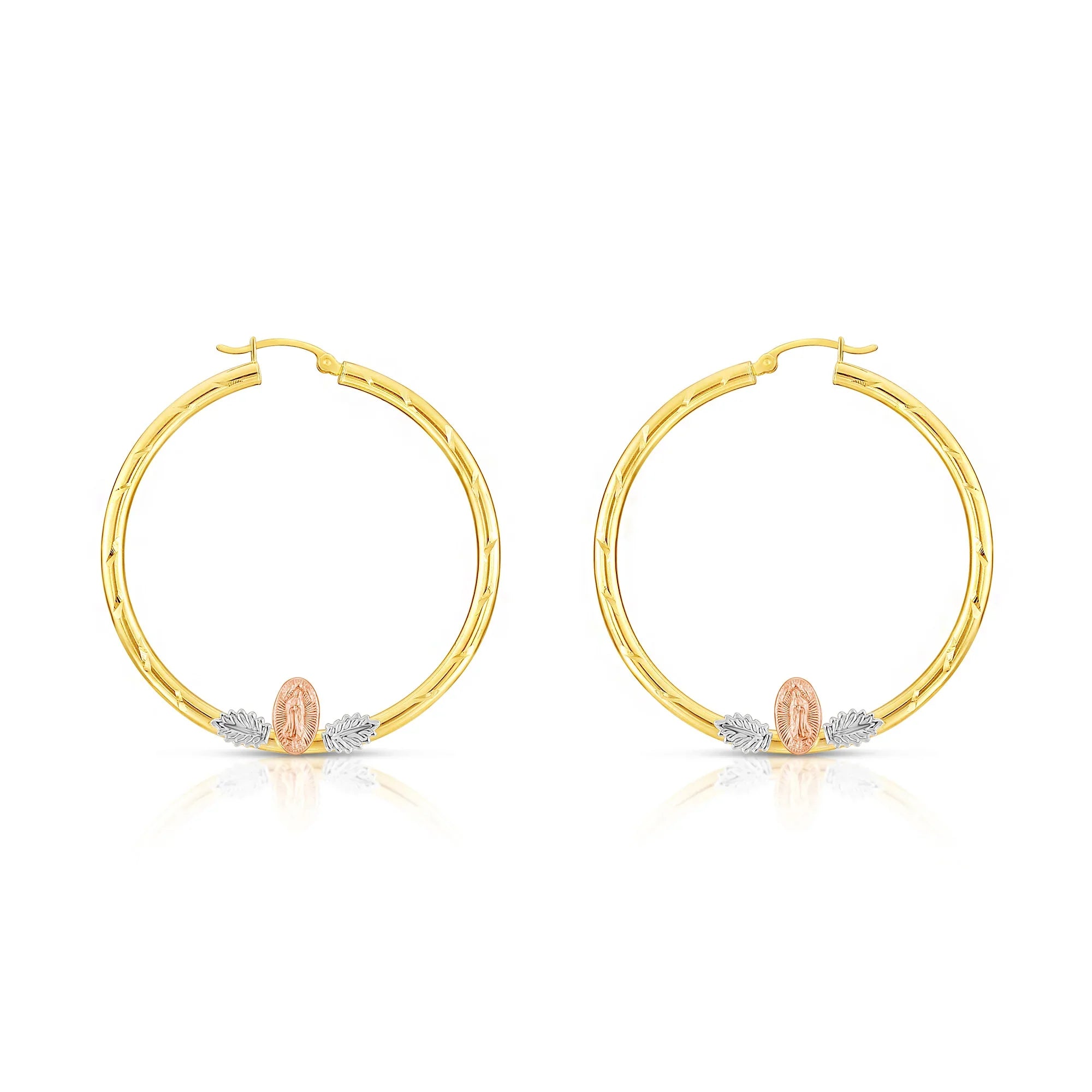 14k Tri Color Gold Hoop with Guadeloupe and Diamond Cut