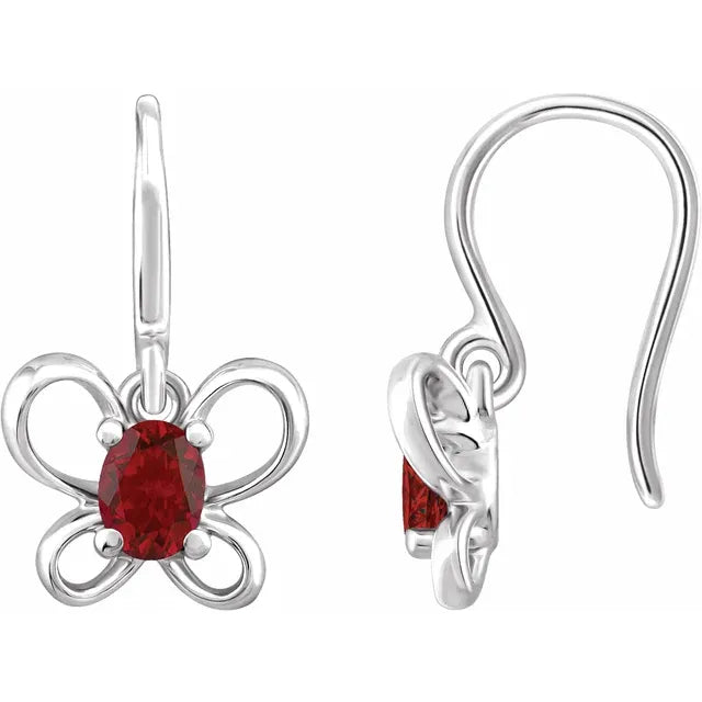 14K White Gold Oval January Youth Butterfly Birthstone Earrings