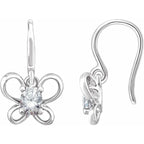 14K White Gold Oval April Youth Butterfly Birthstone Earrings