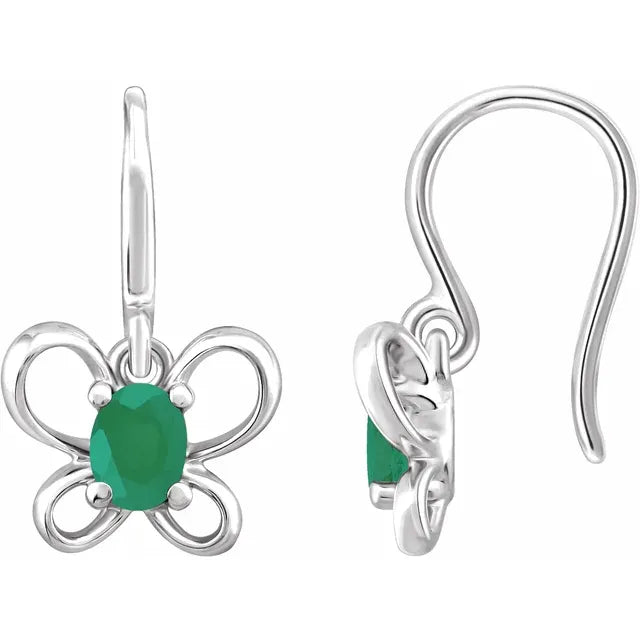 14K White Gold Oval May Youth Butterfly Birthstone Earrings