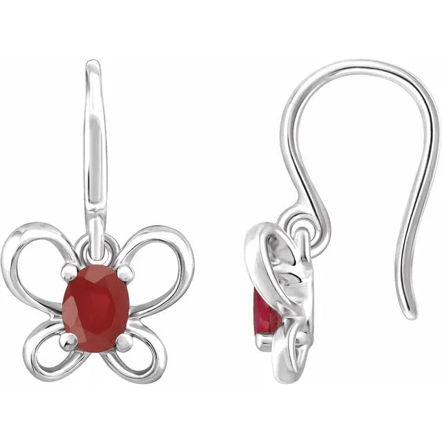 14K White Gold Oval July Youth Butterfly Birthstone Earrings