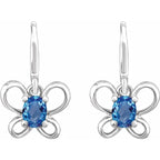 14K White Gold Oval December Youth Butterfly Birthstone Earrings