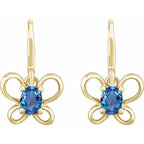 14K Yellow Gold Oval February Youth Butterfly Birthstone Earrings