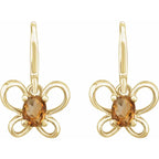 14K Yellow Gold Oval November Youth Butterfly Birthstone Earrings