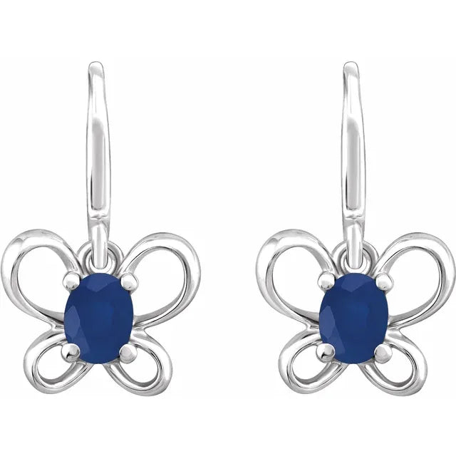 14K White Gold Oval September Youth Butterfly Birthstone Earrings