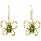 14K Yellow Gold Oval August Youth Butterfly Birthstone Earrings