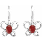 14K White Gold Oval July Youth Butterfly Birthstone Earrings
