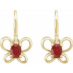 14K Yellow Gold Oval July Youth Butterfly Birthstone Earrings