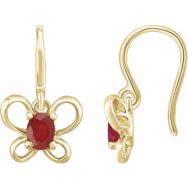14K Yellow Gold Oval July Youth Butterfly Birthstone Earrings