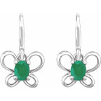 14K White Gold Oval May Youth Butterfly Birthstone Earrings