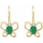 14K Yellow Gold Oval May Youth Butterfly Birthstone Earrings