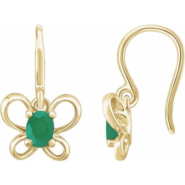 14K Yellow Gold Oval May Youth Butterfly Birthstone Earrings