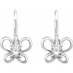 14K White Gold Oval April Youth Butterfly Birthstone Earrings