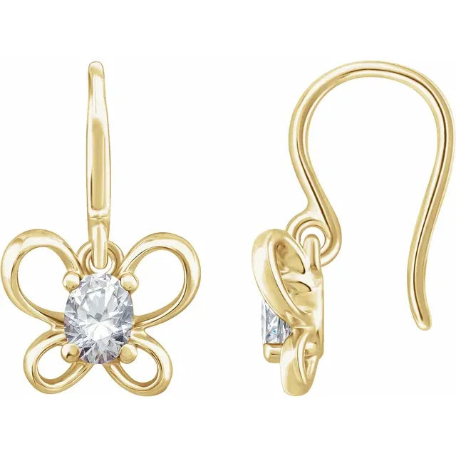 14K Yellow Gold Oval April Youth Butterfly Birthstone Earrings