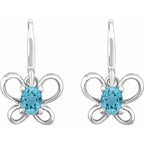 14K White Gold Oval March Youth Butterfly Birthstone Earrings